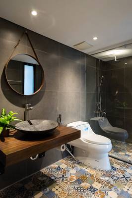 Photo of bathroom in cottage in contemporary style.