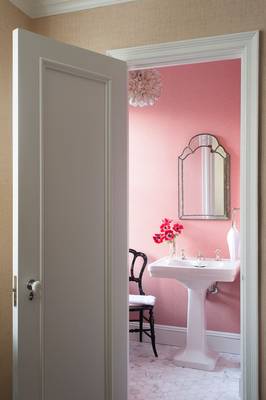 Interior design of bathroom in country house in Art Nouveau style.