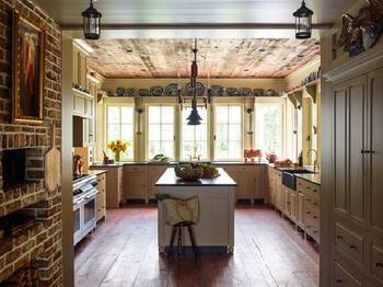 Beautiful design of kitchen in private house in colonial style.