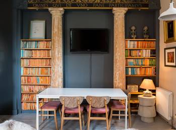 Library design in private house in scandinavian style.
