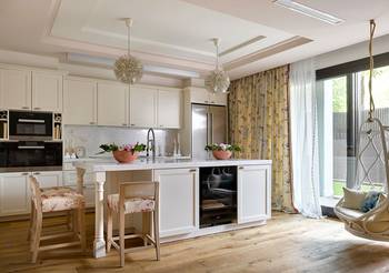 Design of kitchen in cottage in renaissance style.
