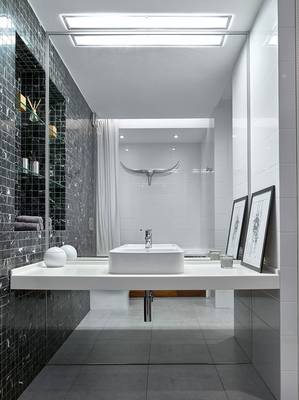 Beautiful design of bathroom in private house in Art Deco style.