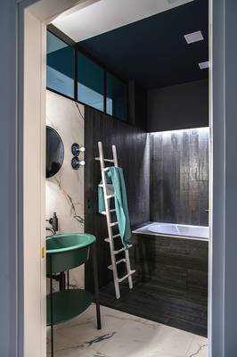 Bathroom interior in private house in contemporary style.