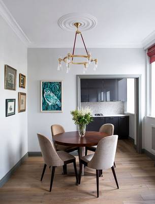 Dining room example in private house in contemporary style.
