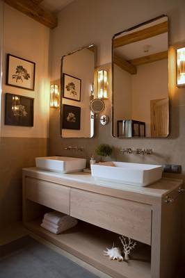 Beautiful example of bathroom in private house in Mediterranean style.