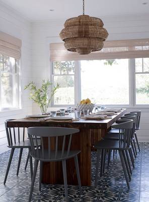 Beautiful design of dining room in country house in Mediterranean style.