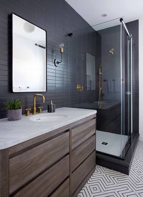 Beautiful design of bathroom in private house in contemporary style.