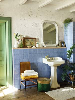 Bathroom interior in cottage in Mediterranean style.