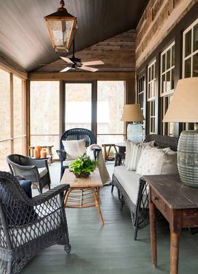 Beautiful example of veranda in private house in Craftsman style.