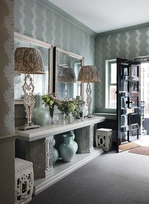 Design of hallway in country house in empire style.