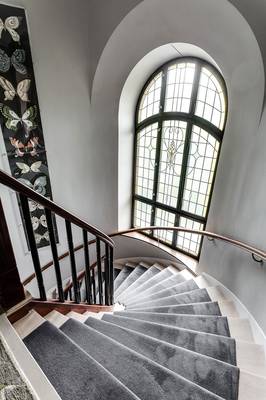 Beautiful example of stairs in private house in colonial style.