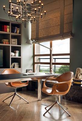 Beautiful design of home office in private house in contemporary style.