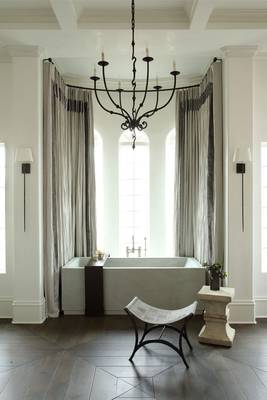 Design of bathroom in private house in colonial style.