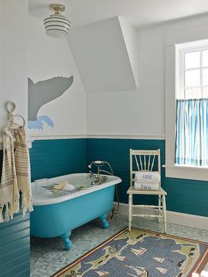 Bathroom interior in house in Craftsman style.