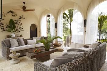 Veranda interior in private house in Mediterranean style.