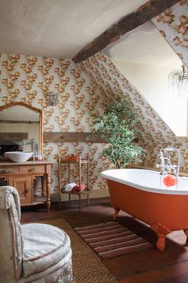 Beautiful example of bathroom in house in Craftsman style.