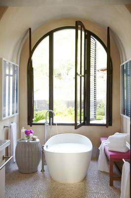 Beautiful design of bathroom in house in Mediterranean style.