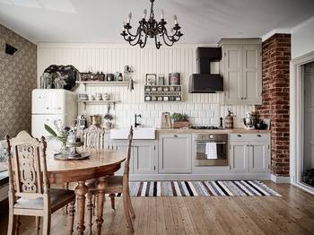 Photo of kitchen in private house in scandinavian style.