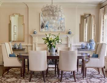 Beautiful example of dining room in cottage in fusion style.