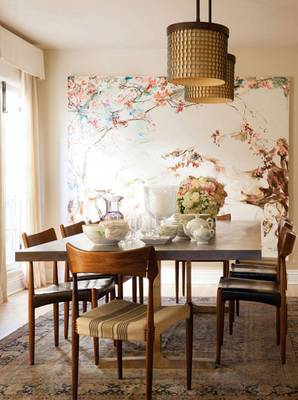 Dining room in country house in artistic style.