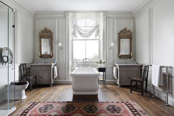 Bathroom interior in cottage in renaissance style.