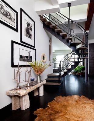 Photo of stairs in cottage in contemporary style.