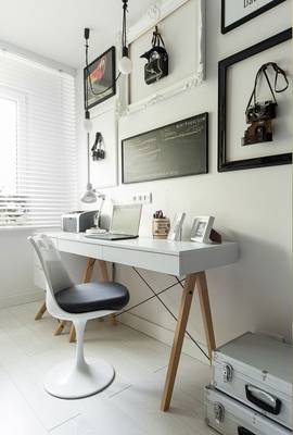 Photo of home office in house in scandinavian style.