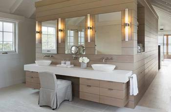 Interior design of bathroom in country house.