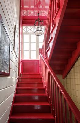 Stairs interior in private house in fusion style.