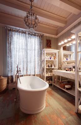 Bathroom interior in cottage in Craftsman style.
