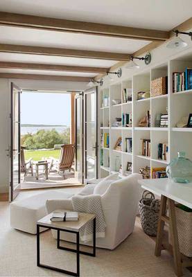 Design of library in private house in scandinavian style.