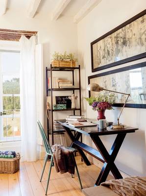 Interior of home office in cottage in Mediterranean style.