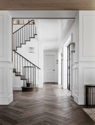 Beautiful design of stairs in private house in scandinavian style.