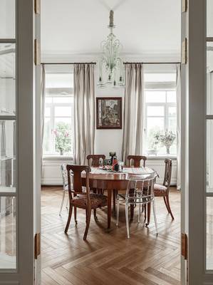 Beautiful example of dining room in house in renaissance style.