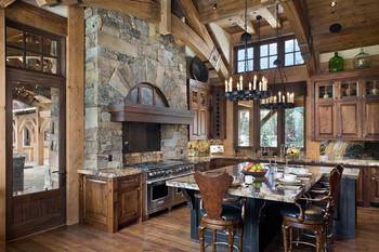 Photo of kitchen in private house in Chalet style.