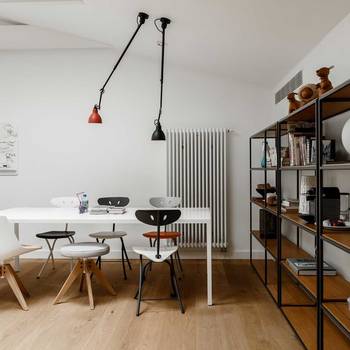 Design of home office in private house in scandinavian style.