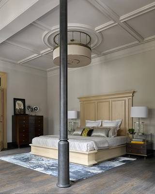 Bedroom design in private house in loft style.