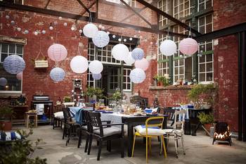 Dining room design in house in loft style.