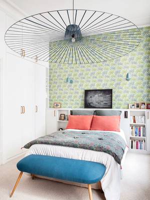 Bedroom example in private house in scandinavian style.