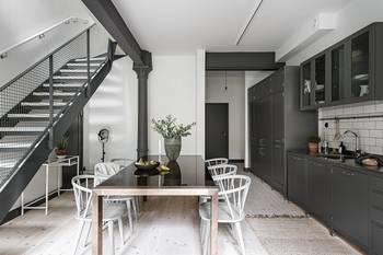 Kitchen design in private house in loft style.