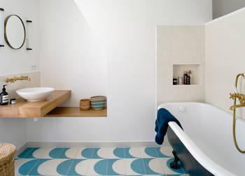 Beautiful example of bathroom in house in scandinavian style.