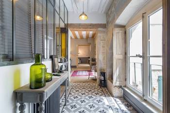 Beautiful design of hallway in cottage in Mediterranean style.