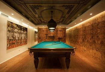 Interior design of basement in private house in artistic style.