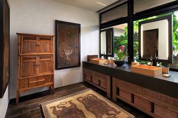 Interior design of bathroom in house in oriental style.