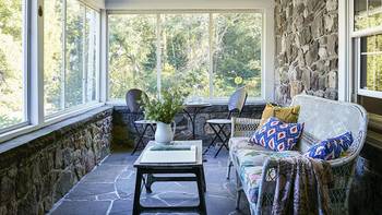 Beautiful design of veranda in cottage in ethnic style.