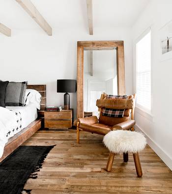Bedroom design in cottage in scandinavian style.