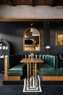 Interior of dining room in fusion style.