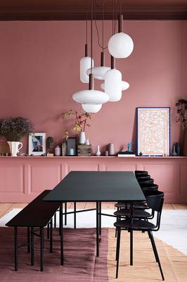 Dining room in cottage in loft style.