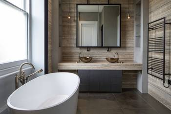 Bathroom design in private house in contemporary style.