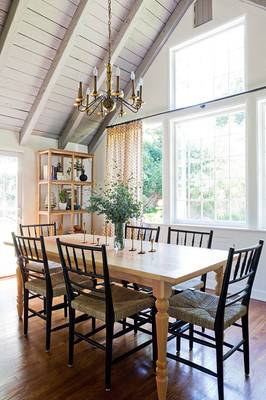 Interior design of dining room in house in Craftsman style.